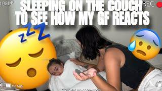 SLEEPING ON THE COUCH PRANK TO SEE HOW MY GF REACTS *sweet reaction*