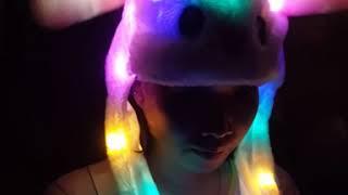 Topi kelinci bunny hat moving rainbow led light