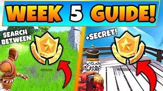 Fortnite WEEK 5 CHALLENGES - Giant Rock Man Star & Secret Star Battle Royale Season 7 Guide