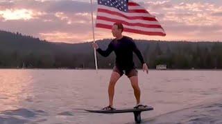 Video of Mark Zuckerberg hydrofoiling and holding an American flag goes viral