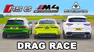 BMW M4 v Audi RS6 v Alfa Stelvio QV DRAG RACE