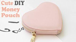 DIY HEART PURSE BAG  PU Lather Zipper Money Pouch & Credit Card Holder No Sew