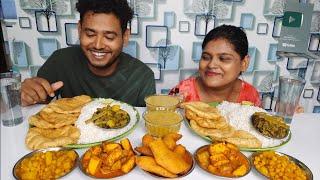 EATING CHALLENGE BENGALI VEG THALI PANEER BEGUNI DAAL AND RICE