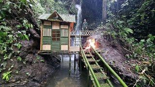 How To Build Bamboo House on the Waterfall Bushcraft Building Life  Bushcraft Alone #18