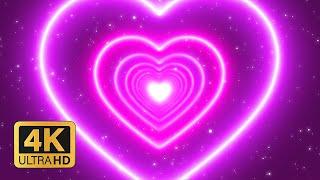 VJ Loops 2024   Pink Neon Love Heart Background Tunnel with Sparkling Pink Particles Overlay 4k