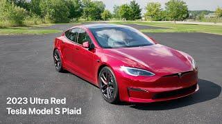 2023 Ultra Red Tesla Model S Plaid • 4K Drone Footage