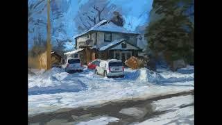 Digital painting Rebelle 6 Pro of my brothers house after snow.