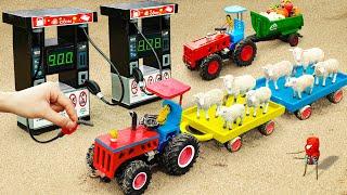 Diy tractor making mini Petrol Pump Run out of Gas  Rescues Tractor Transporting Sheeps  HP Mini