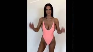 Busty petite Thong One piece bikini try on Nicole Kopchak