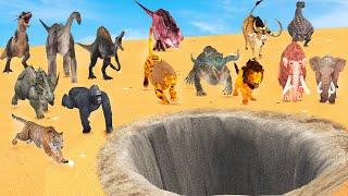 Animals VS Dinosaurs - Jump Over Hole  Animal Pro Battle Simulator