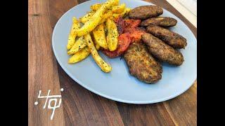 کتلت گوشت و جعفری، سیب‌زمینی سرخ کرده و گوجه با نواب - Meat and parsley cutlet and fries by navab