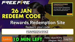 FREE FIRE REDEEM CODE TODAY  26 JANUARY REDEEM CODEFREE FIRE NEW REDEEM CODE TODAYNEW REDEEM CODE