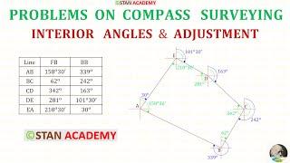 Compass Surveying - Problem No 10  Interior Angles Calculation & adjustment 