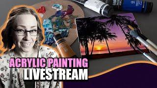 Palm Tree Sunset Beach Acrylic Painting LIVE #acrylicpainting