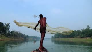 Traditional Cast Net Fishing In River