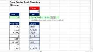 Excel Magic Trick 1182 COUNTIFS and Wildcards to Count When There are 4 or More Characters