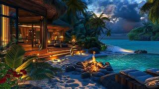 Maldives Beach House at Night  Vacation Mood  Serene Beach Sounds to Overcome Insomnia Relaxation