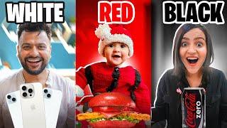 Red vs White vs Black CHALLENGE  EATING & BUYING Everything In ONE COLOR For 24 Hours