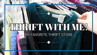 THRIFT WITH ME + try on + at my favorite thrift store