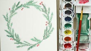 How to Paint a Pine Needle Wreath with Watercolor