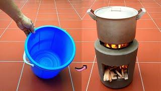 How to make a wood stove with cement and plastic buckets