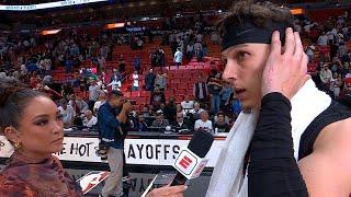 Tyler Herro talks Heat Advancing to Playoffs & Facing Celtics in 1st Round Postgame Interview