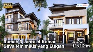 Desain Rumah Minimalis Modern 3 Lantai 4 Kamar 11x12 m