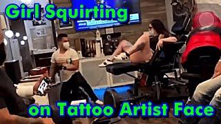 Girl Squirting Tattoo Artists Face While Getting Tattoo
