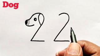 How to Draw Easy Dog From Number 22  Number Drawing