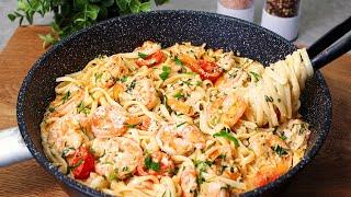 I have never eaten so delicious Pasta with shrimp in a creamy sauce