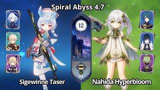 C0 Sigewinne Taser & C0 Nahida Hyperbloom - Spiral Abyss 4.7 Floor 12 Genshin Impact