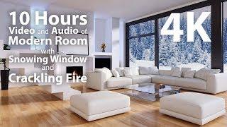 4K HDR 10 hours - Modern Ambient Room with Fireplace & Crackling Audio - relaxing warm calming