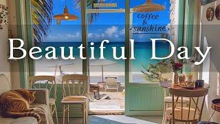 Positive Jazz at Outdoor Seaside Cafe Ambience  Happy Bossa Nova Piano & Ocean Waves for Good Moods