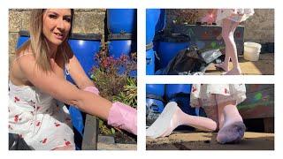 ASMR Sweeping Gardening In The Sun - Outdoor Yard Chores Housewife Outside Cleaning