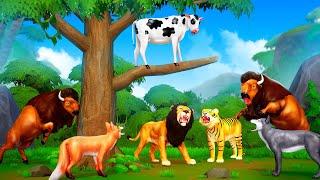 Wild Life Baby Cow Rescue  Wild Animals vs Jungle Animals  Lion Tiger vs Elephant Hippo  ARBS