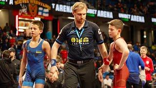 U15 Levon Berndtson SWE vs Volodomyr Kinzerskyi UKR 41kg. Greco-roman boys wrestling. B-cam-man