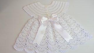 VESTIDO ELEGANTE A CROCHET PASO A PASO - TEJIDO SENCILLO Y FÁCIL DE REALIZAR  - 0 A 3 MESES