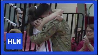 Military brother surprises sister at her last game