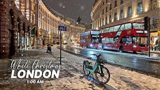 1AM Snowfall in Central London - 4K Walking tour of London in the Winter Snow Slush ️