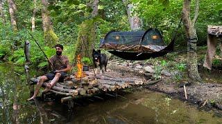 3 TAGE Solo-Survival-CAMPING Fangen und kochen Angeln. Bushcraft-Fähigkeiten Hängemattenunterstand