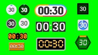 12 Styles of 30 Seconds Countdown Timer Green Screen FREE to Use