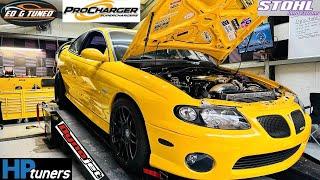 FINALLY GOT THE PROCHARGED GTO TO THE DYNO DIDNT GO AS PLANNED BUT MAKES SOME POWER