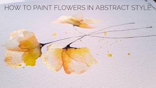 How to paint transparent layered golden flowers in abstract style floral watercolor painting