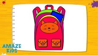 How to Draw Schoolbag for Kids. Drawing School Staff. Step by Step Drawing Art