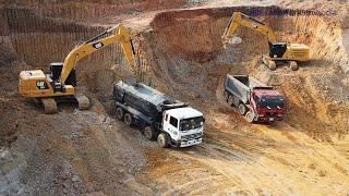 Best Action Cat 320 Excavator Vs Cat 336 Excavator Use His Power To Digging Loading 12 Wheel Truck