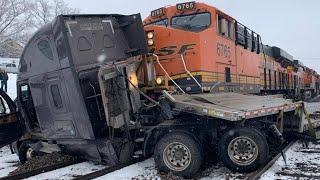 Train vs Trucks Train Destroys 18 Wheelers Truck Fails 2024