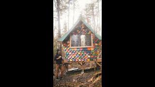 Siding a Cabin with SKATEBOARDS #shorts