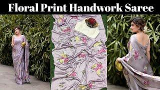 Japan Satin Silk Floral Printed Handwork Saree  #sareeswag #bollywoodsaree #handworksaree