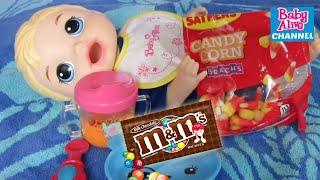 BABY ALIVE Super Snacks Snackin Luke CANDY FEEDING M&MS AND CANDY CORN