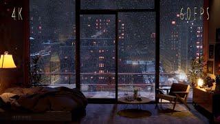 Night Version For Sleeping NYC Heavy Snowfall In A Cozy Apartment  4K   60FPS